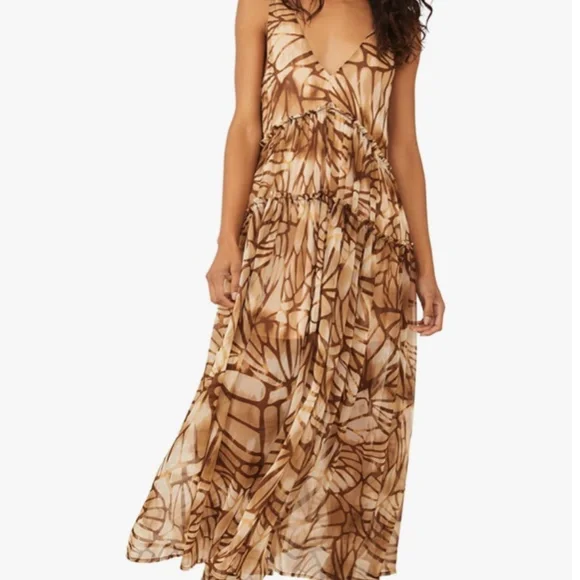 Free People Julianna Maxi Dress in Sand Combo sz med - Picture 1 of 5